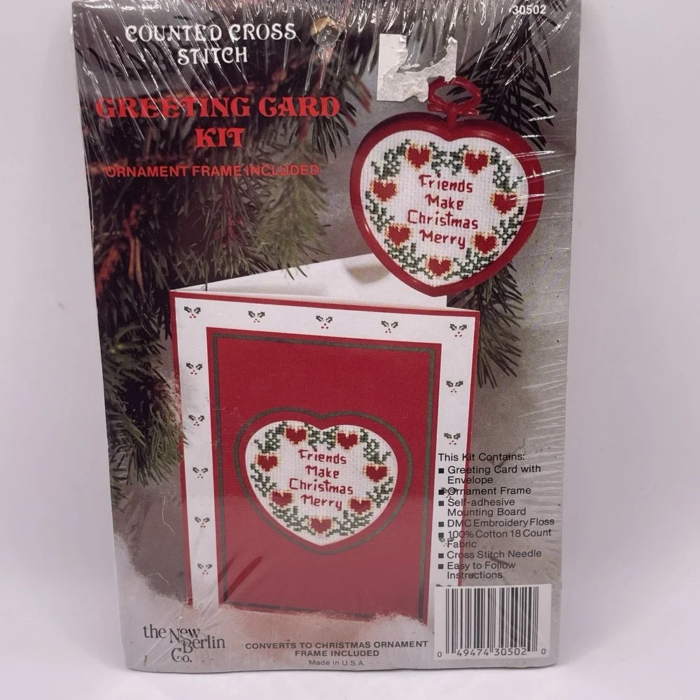 Vintage New Berlin Co Friends Make Christmas Merry Cross Stitch Card Kit 30502